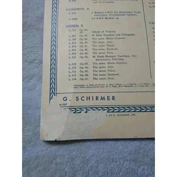 Vaccai Practical Method Of Italian Singing Alto/Baritone Schirmer's Library 1975 - Picture 3 of 5